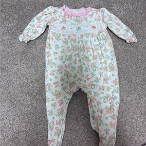 Pumpkin Pink and Green Floral Footies One Piece